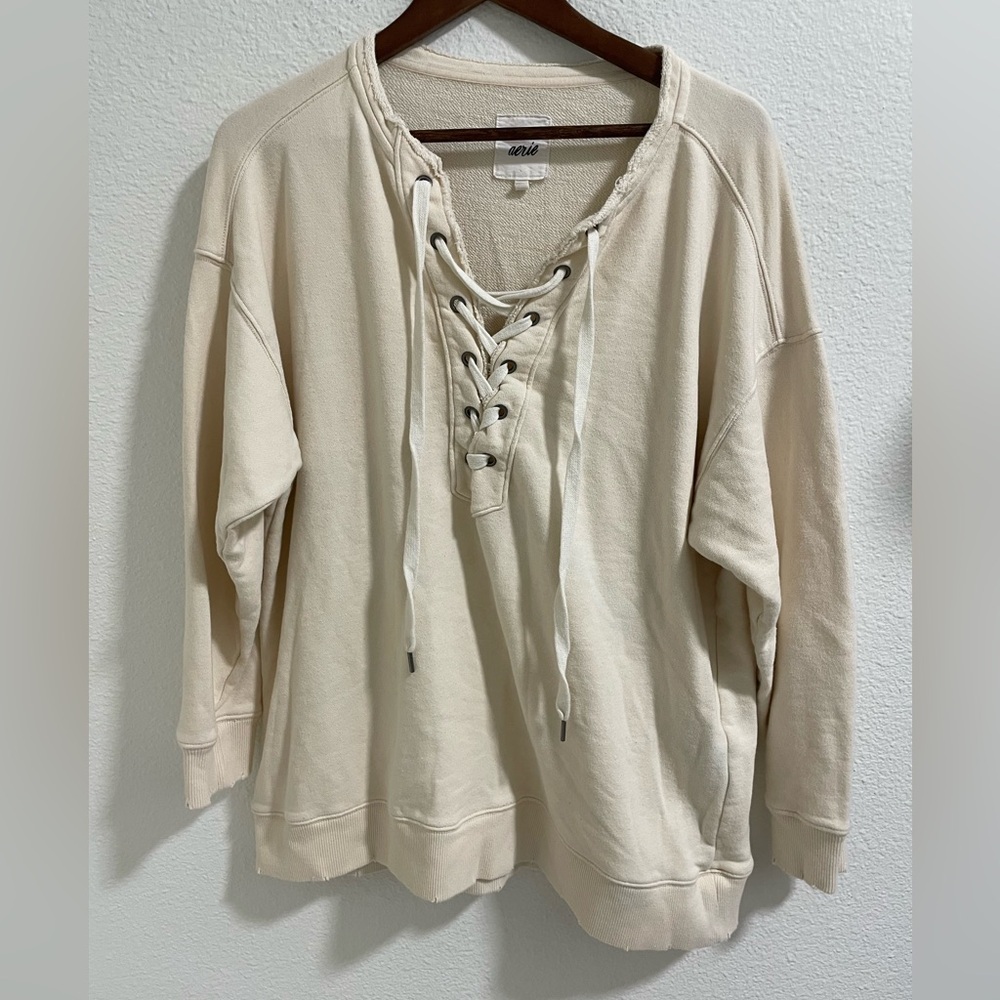 Aerie Cream Lace-Up Sweatshirt